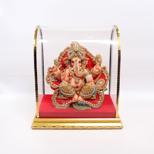 Ganapti Sitting In Hibiscus Idol | Stone Work | Statue For Living Room | showpiece | Showpieces In Home