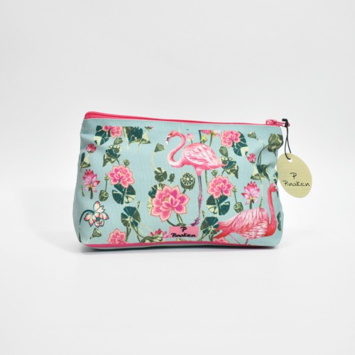 Pinaken Tropical Flamingo Cosmetic Bag For Women and Girls