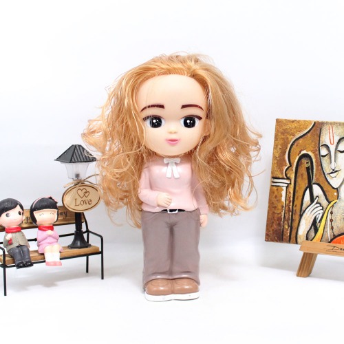 Standing Long Hair Girl Doll Shaped Money Saving Bank Toy for Kids | Pink | Showpiece | Decor | Kids | Piggy Bank