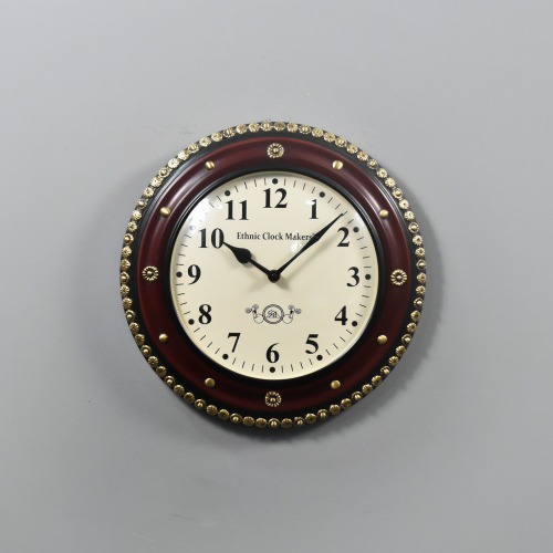 Woods Antique Wooden Brass Fitting Design Wall Clock For Home Decor