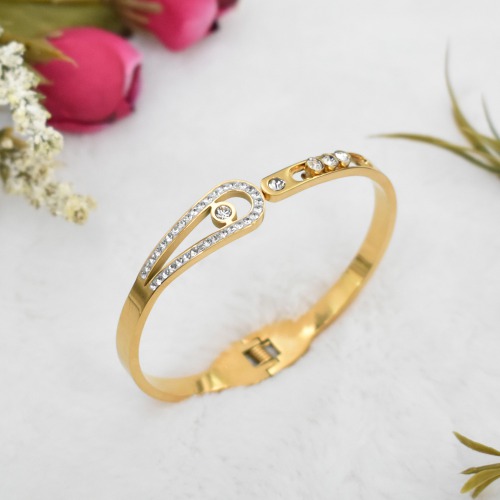 Adjustable Gold Colour And White Diamond Bracelet Kada | Bracelet | Women's Kada | Jewellery | Fashion Jewellery