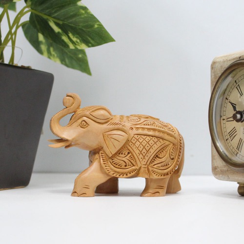 Elephant Statue For Home Decor | Designer Wooden Showpiece Elephants With Up Trunk
