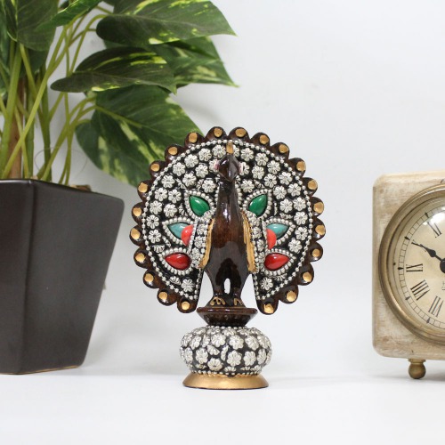 Handicrafts Wooden Brown Colour Dancing Peacock Showpiece Figurine Idol For Home Decor