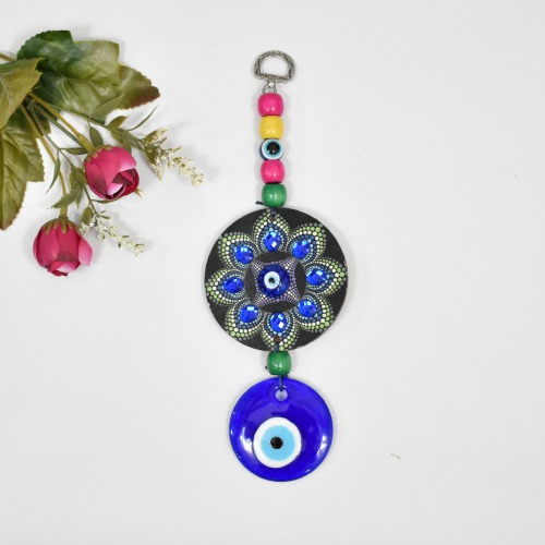 Wooden Multi colour Evil Eye Protection Good Luck Positivity Prosperity Metal Door | Wall Hanging Home Decor