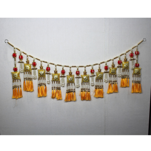 Golden Beads & Tassel Toran for Main Door Online | Door Hanging Toran Online | For Diwali entrance decoration, Party, House Warming etc