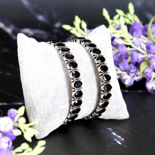 Oxidized Silver Jewellery Bangle Set with Black Kundan Stone for Girls and Women