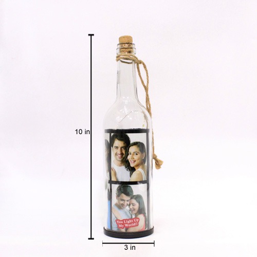 Memonto Bottle with LED Light | Customised LED Photo frame with Personalised Bottle Photo Frames for Home & Bedroom Decorative Light Bottle Frame Set