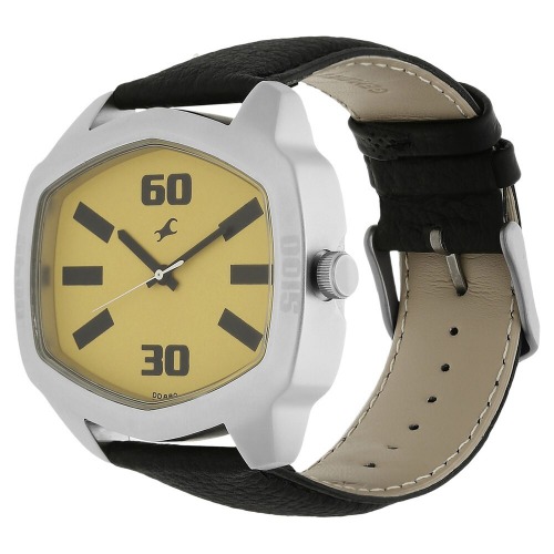 Fastrack Yellow Dail Black Leather Strap Men's Watch  | 3119SL02