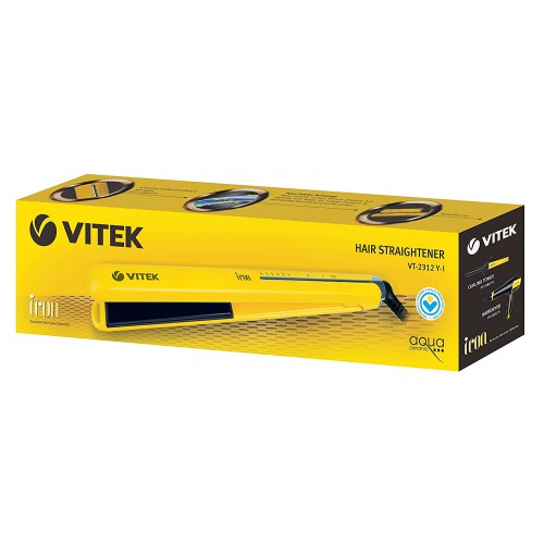 VITEK VT-2312 Y-I Hair Straightener With Protective Cap & Aqua Ceramic Coating - Max 220º C With LED Indicator (Yellow)
