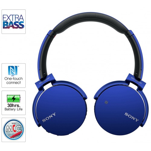 Sony MDR-XB650BT Wireless Extra Bass Headphones (Blue)