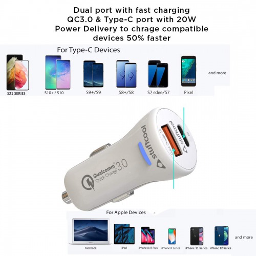 Stuffcool PD Car Charger Atom Plus Type-C PD & Quick Charge 3.0  White 20W