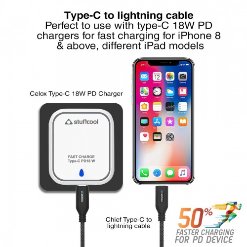 Stuffcool USB C to Lightning Apple MFi certified Chief 1.5 (Black)