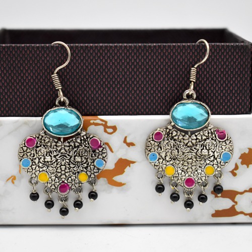 Silver Oxidized Grey Jhumki Earrings for Women | Multicolour Earring | Women's Earrings | Earrings