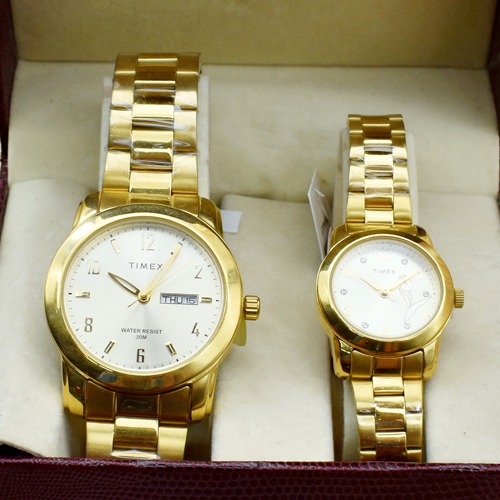 Timex Couple Gold Dial Stainless Steel Strap | TW00PR244