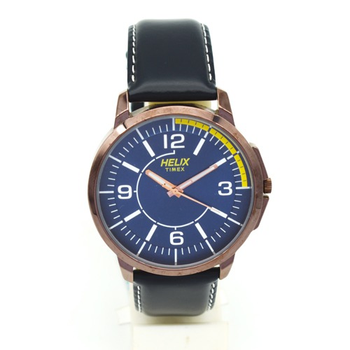 Helix Blue Dial Black Leather Strap  Men's Watch| TW027HG16
