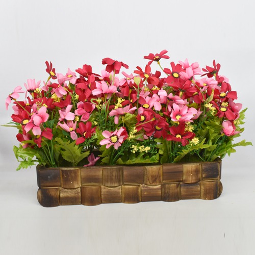Artificial Daisy Flower Argmtin Rectangle Pot | Plants Fake Plastic Plants for Home Office Desk Room Greenery Decoration