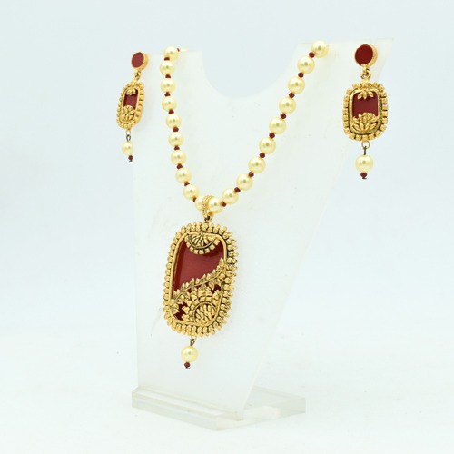 Gold Plated Neckless For Women | Necklace Moti Mala Jewellery Set with Earrings for Women And  Girls