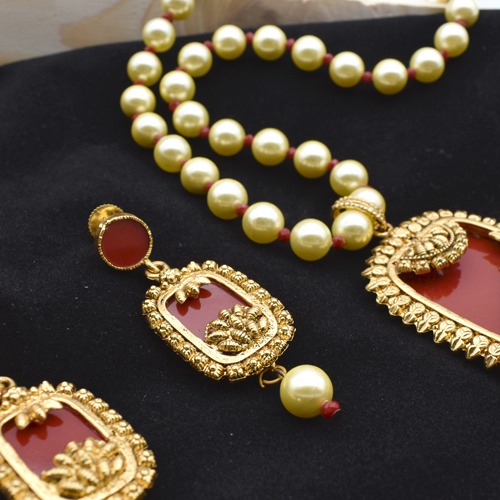 Gold Plated Neckless For Women | Necklace Moti Mala Jewellery Set with Earrings for Women And  Girls