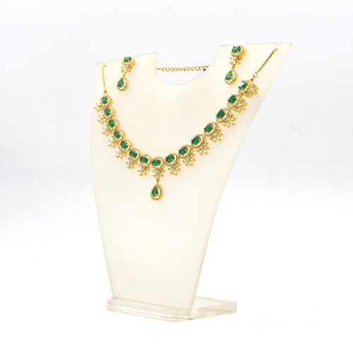 Gold Plated Green Ruby Neck For Women |  Necklace Set with Earrings for Girls and Women