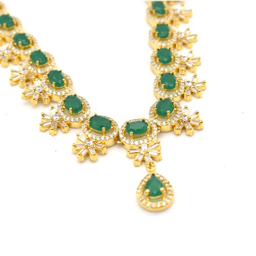 Gold Plated Green Ruby Neck For Women |  Necklace Set with Earrings for Girls and Women