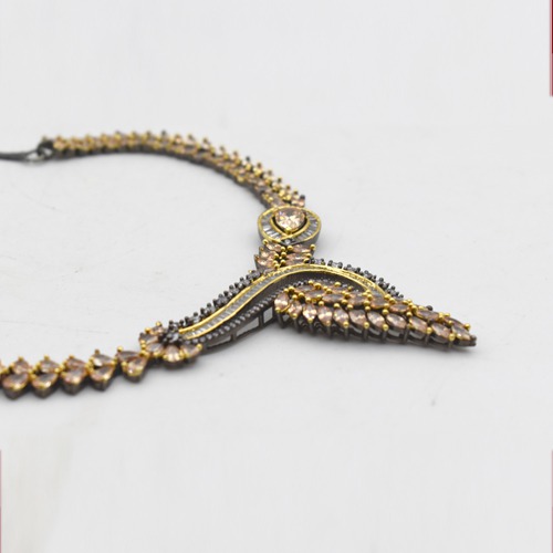 Diamond Toned Silver Necklace  For Women | Diamond Necklace Set