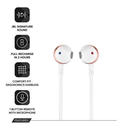JBL Tune 205BT by Harman Wireless Earbud Headphones with Mic (Rose Gold)
