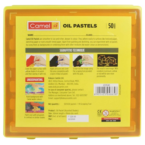 Camline Kokuyo Oil Pastel (50 Shade Plastic)  | Non Stick | Multi colour | Camel Oil Pastels