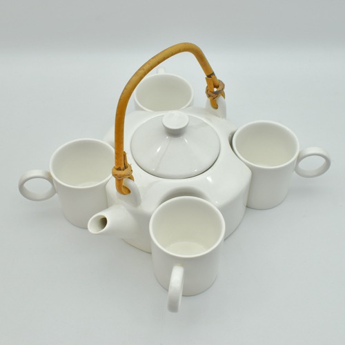Ceramic Tea Set  | White Tea Set with 4 Cups & Saucer, Tea Kettle Pot