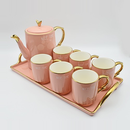 Ceramic Mug Set | Pink 6 Mug Set Tea Coffee Set | Mug Set With Tray