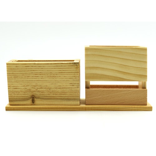 Wooden Desk Organiser Pen Stand, Mobile Phone Holder with 4 Compartments for Home and Office  |