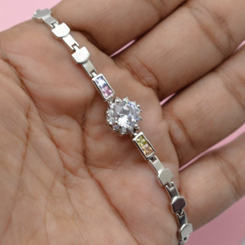Silver Diamond Toned Bracelet For Women | Metal Bracelet For Women & Girls