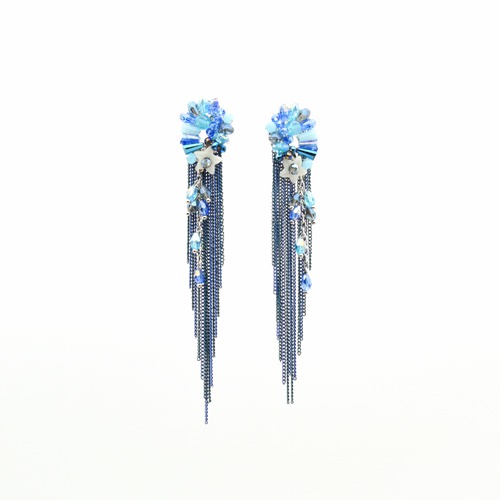 Blue Stone-Studded Tasselled Floral Drop Earrings | Earring For Women's
