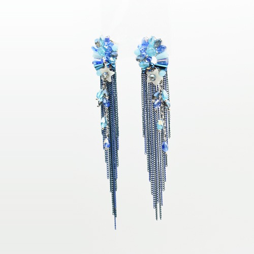 Blue Stone-Studded Tasselled Floral Drop Earrings | Earring For Women's