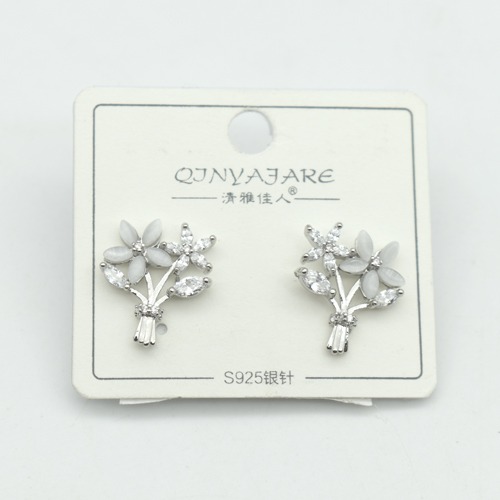 Silver-Toned Cubic Studs Earrings | Flower Design Earring | Earrings