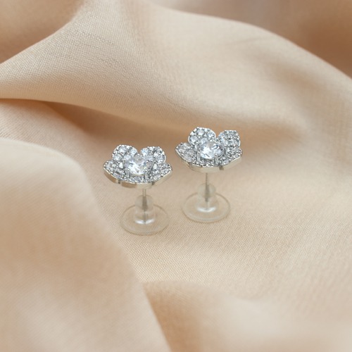 Silver-Floral Cubic Studded Handcrafted Studs | Silver Colour Earrings | Earrings