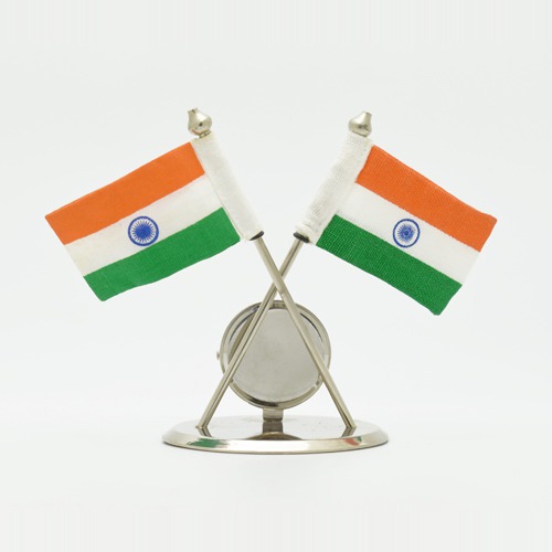 Metal Tabel Watch with Indian Flags | Indian National Flag with Desk Clock For Car Dashboard, Study Table, Office Table Comes With Metal Stand