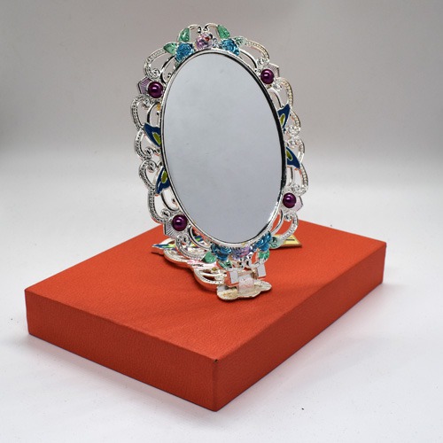 Handicraft Metal Hand Mirror for Girls And Women's | Metal Hand Mirror | Antique Work Beautiful Mirror for Women and Girls