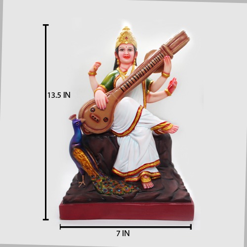Saraswati Murti Fiber Statue for Puja for Home Decor Living Room Office Bedroom Decoration Dining Room