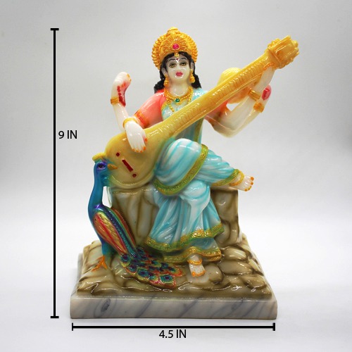 Maa Saraswati Marble Dust Statue,Hindu Goddess Saraswati ji Murti for Pooja,Office,Home,Study Table Decorative,Showpiece Figurines,Religious Idol Gift