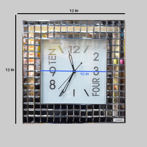 Antique 12 Inch Glass Wall Clock Square Shape Home & Studio Decoration Gift Item
