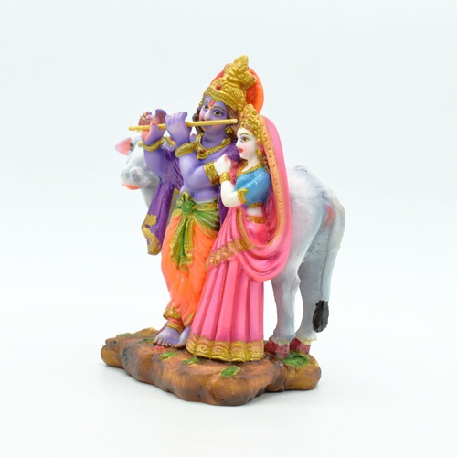 Sri Krishna Culture-Medium Radha Krishna Besides Yamuna for Home Decoration-Height-6 Inches-Multicolour-Fiber