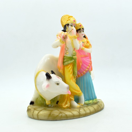 Fiber Radha Krishna Cow God Idol, Radha Krishna Cow God Murti Figurine Religious Pooja Gift Items and Murti for Mandir/Temple/Home/Office