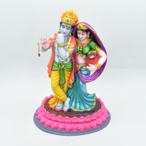 Radha Krishna Standing In Lotus Fiber Idol Gift For Family, Friends