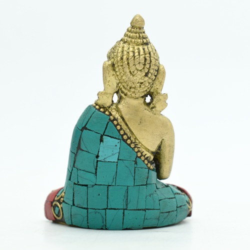 Buddha Statue Blessing Brass with Multicolor Stone Handwork Home Decor Entrance Office Table Living Room Meditation Luck Gift Feng Shui 3 Inch Idol