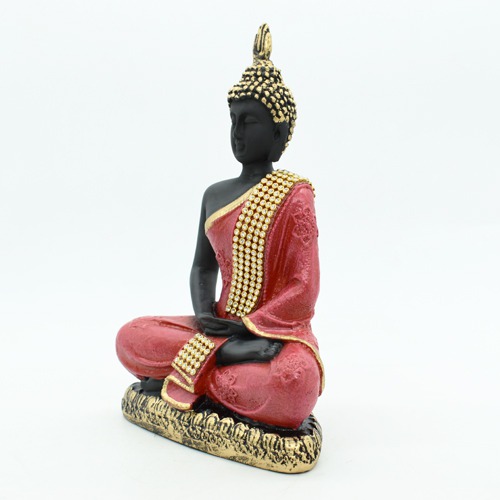 Black Shine Gautama Buddha Idol Statue Murti Draped in Stone Embellished Red Shawl for Home Decoration Medicine Buddha Height 8 Inch