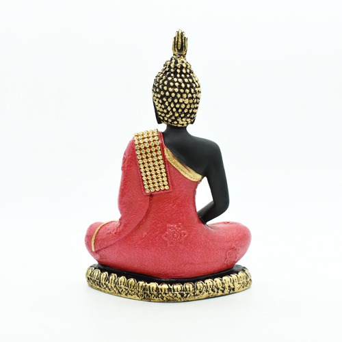 Black Shine Gautama Buddha Idol Statue Murti Draped in Stone Embellished Red Shawl for Home Decoration Medicine Buddha Height 8 Inch