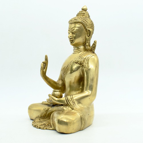 Brass Sitting Buddha Idol for Home Decor, Lord Peace Buddha Decoration for Living Room & Gifting Statue Showpiece; Good Luck Gift