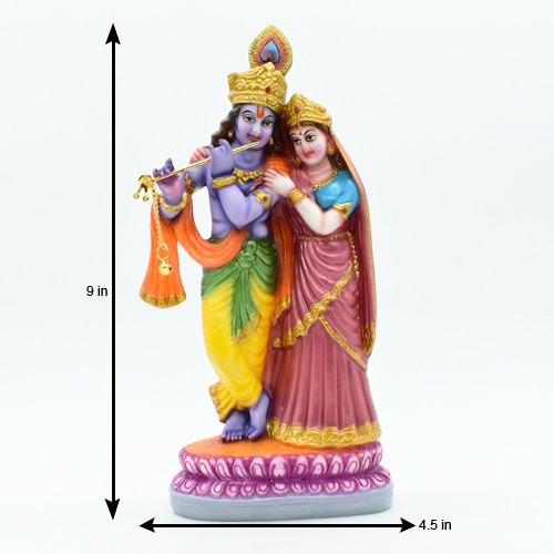 Radha Krishna Multicolour Standing Idol, Krishna Radha Idol, Fiber Idol, Multicolour, Large Size 9 inch