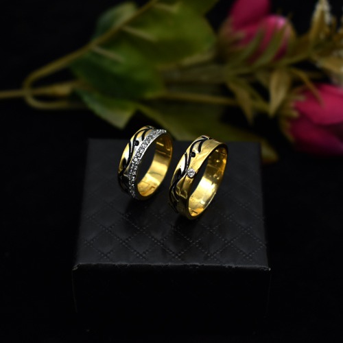 Set Of Two Gold Plated Solitaire Couple Ring | Couple Ring | Gold Plated Ring