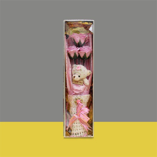 Pink Roses Bouquet With Teddy Bear
